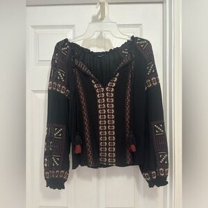 American Eagle Outfitters Black and Red Patterned Blouse